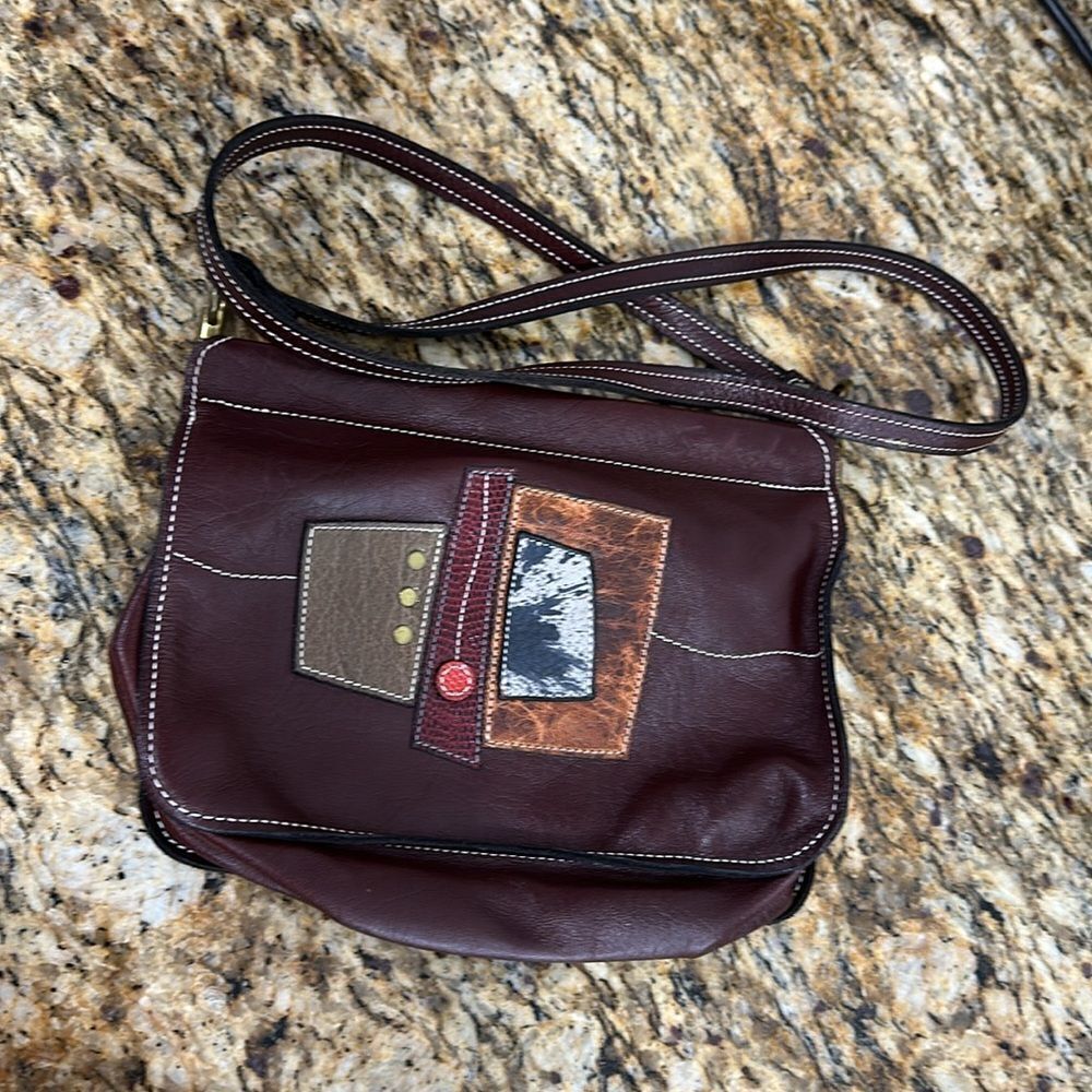 Boho Brown Leather Small Crossbody Bag With Contrast Stitching